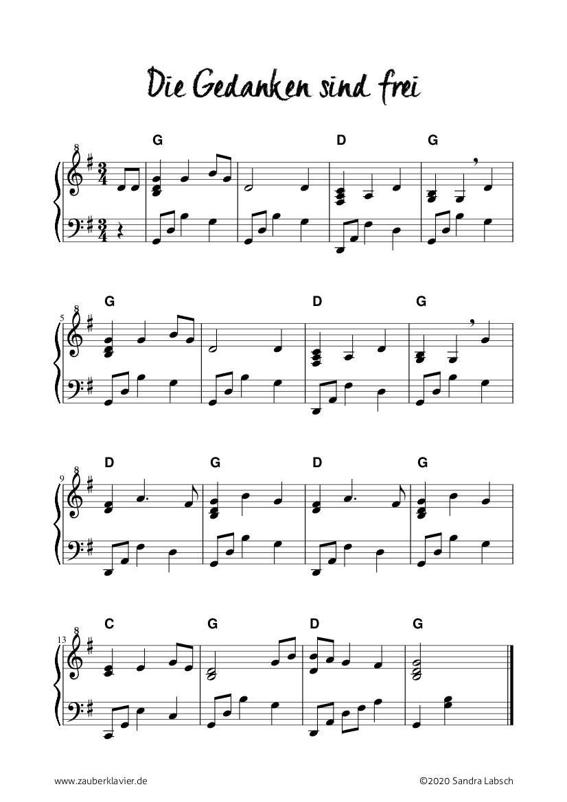 Konstantin Wecker Die Gedanken Sind Frei Text Klaviernoten | Die Gedanken sind frei (Volkslied) | Noten online